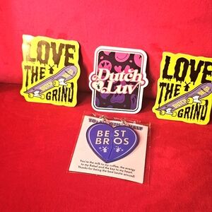Valentine's Day Dutch Bros Limited Edition 3 set Stickers and Keychains NWT 💕